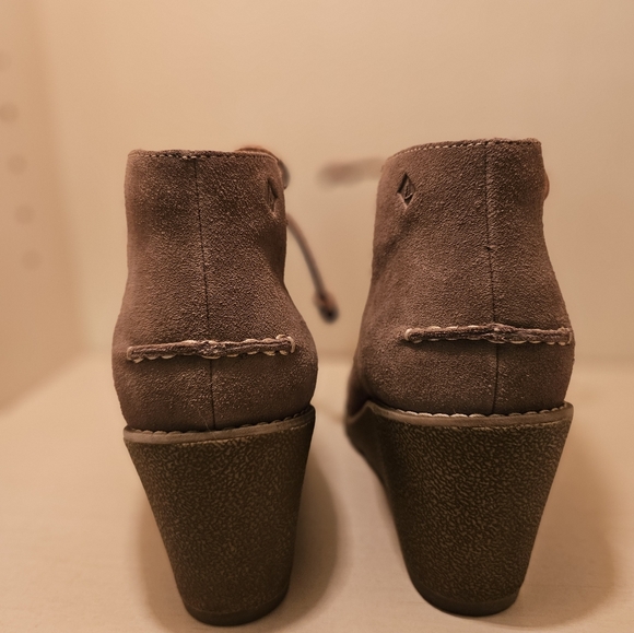 Sperry Top Sider Stella Prow Taupe Beige Leather Suede Wedge Bootie Sz 9M - Picture 4 of 8